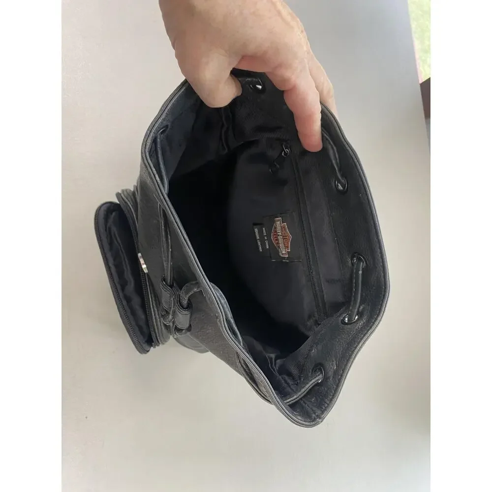 Harley-Davidson Leather Backpack Purse Small Black Logo Biker Vintage Y2K Moto‎
